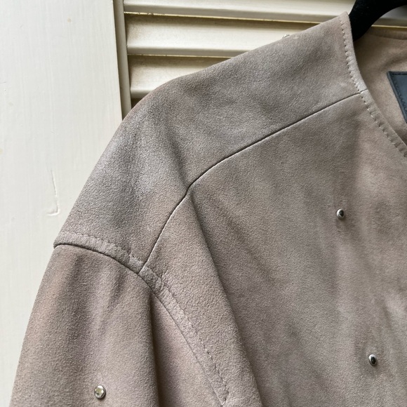 All Saints Taupe Silver Studded Suede jacket with discoloration. - Picture 7 of 10